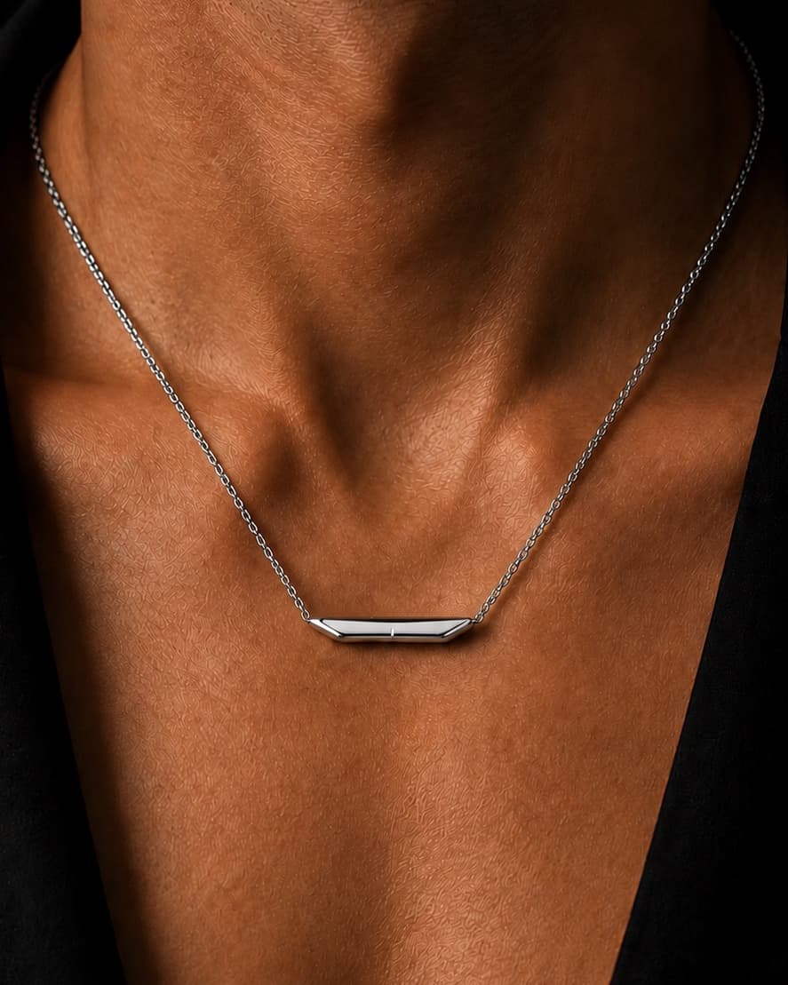 Silver Zorver Necklace being worn